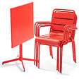 OVIALA - Ensemble table de jardin 70 cm et 4 fauteuils en métal rouge - Palavas - vignette