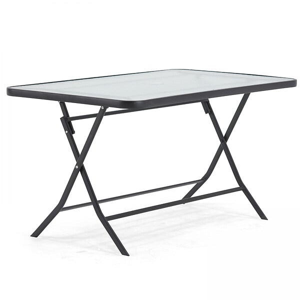 OVIALA - Table de jardin et 4 chaises pliantes en acier et verre noir - Calvi - large