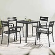 OVIALA - Ensemble table de terrasse 70cm et 4 fauteuils noir - Almada - vignette