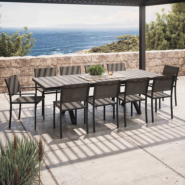 OVIALA - Table extensible en aluminium et céramique 10 chaises gris - Tivoli - large