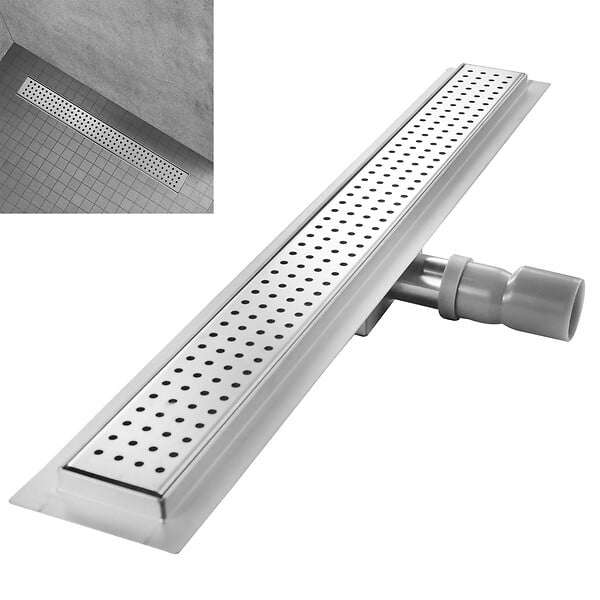 SANIVERRE - HOXY Caniveau douche à l’italienne motif en pointillé L.110 cm avec siphon anti-odeurs + filtre - large