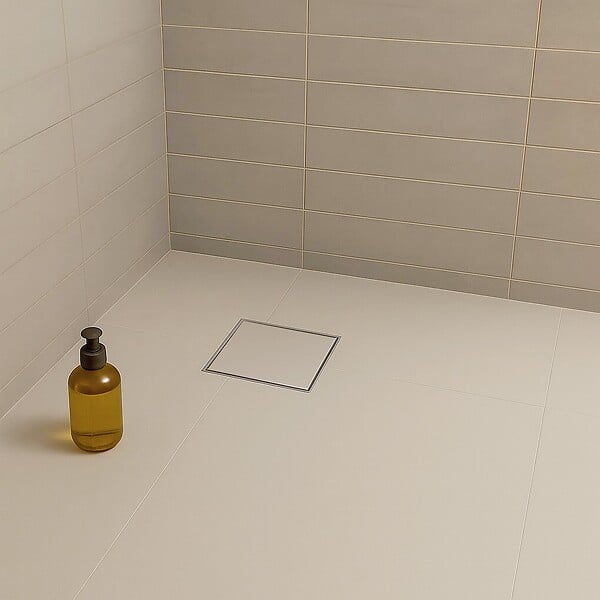 SANIVERRE - CIREA Caniveau de douche à carreler carré 20 x 20 cm, siphon anti-odeurs, drainage 36l/min, hauteur réglable - large