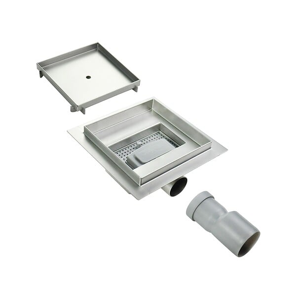 SANIVERRE - CIREA Caniveau de douche à carreler carré 20 x 20 cm, siphon anti-odeurs, drainage 36l/min, hauteur réglable - large