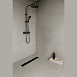 SANIVERRE - DUKA Caniveau de douche L.110 cm verre noir inox avec siphon 360°, drainage performant - vignette