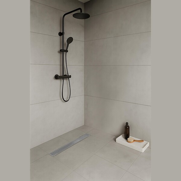 SANIVERRE - HOXY Caniveau douche à l’italienne motif en pointillé L.90 cm avec siphon anti-odeurs + filtre - large