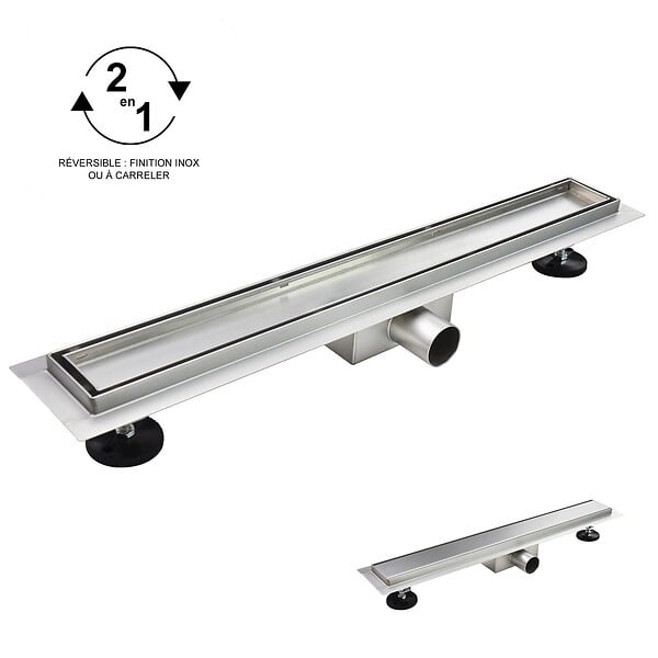 SANIVERRE - CELO Caniveau de douche 2en1 à encastrer L.90 cm, à carreler ou inox, drainage 36L/min, hauteur réglable - large
