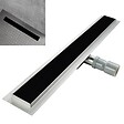 SANIVERRE - KODY Caniveau de douche L.90 cm verre noir et acier inoxydable, siphon anti-odeurs, drainage performant - vignette