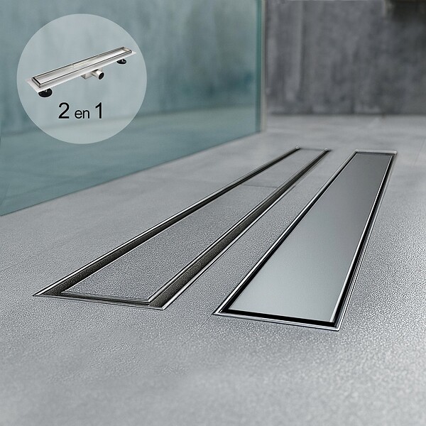 SANIVERRE - CELO Caniveau de douche 2en1 à encastrer L.110 cm, à carreler ou inox, drainage 36L/min, hauteur réglable - large