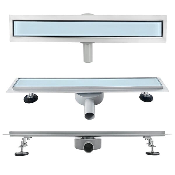 SANIVERRE - DUKA Caniveau de douche L.80 cm verre blanc inox avec siphon 360°, drainage performant - large