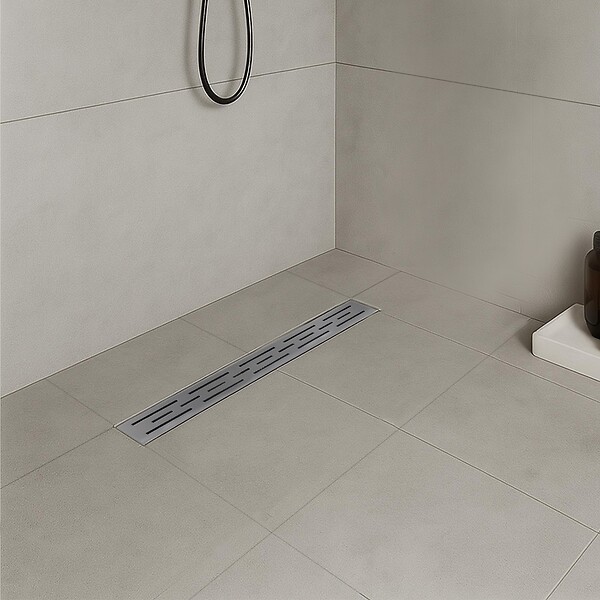 SANIVERRE - JAZY Caniveau de douche L.90 cm design linéaire, acier inoxydable, siphon anti-odeurs, drainage élevé - large