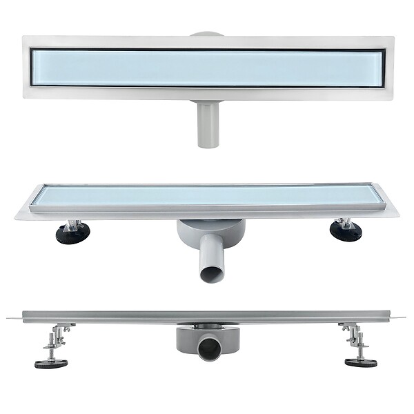 SANIVERRE - DUKA Caniveau de douche L.120 cm verre blanc inox avec siphon 360°, drainage performant - large