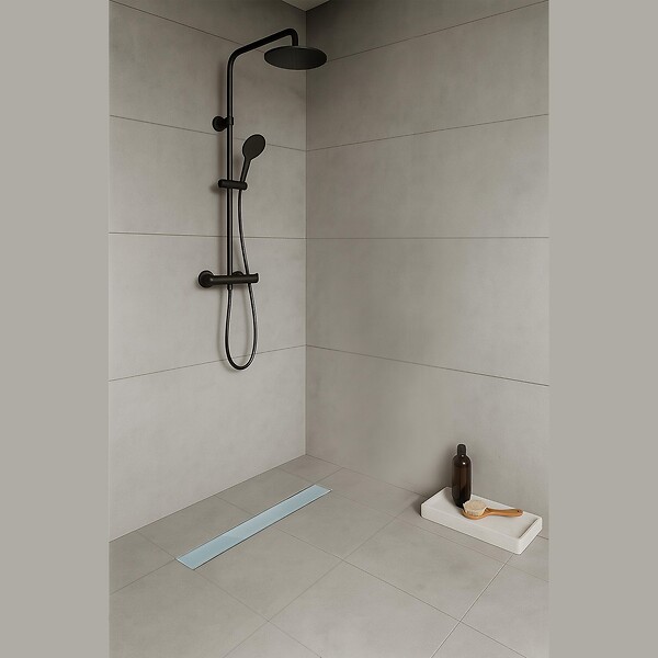 SANIVERRE - DUKA Caniveau de douche L.120 cm verre blanc inox avec siphon 360°, drainage performant - large
