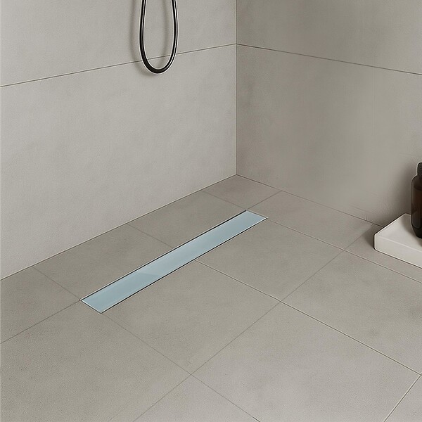 SANIVERRE - DUKA Caniveau de douche L.120 cm verre blanc inox avec siphon 360°, drainage performant - large