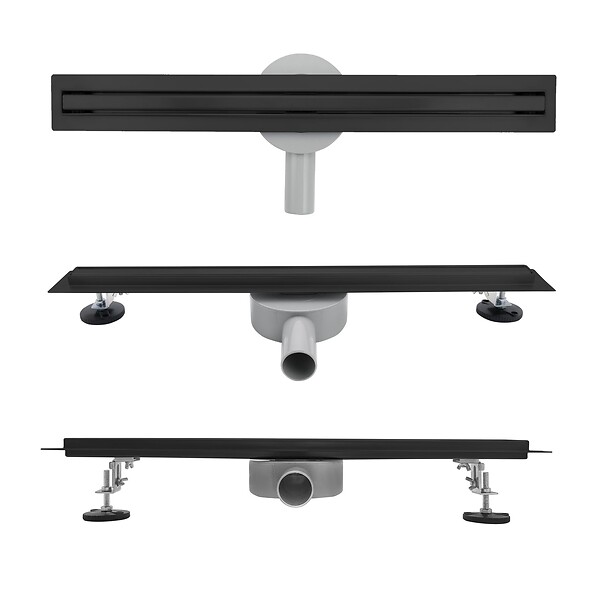 SANIVERRE - SAMY Caniveau de douche italienne compact noir L.100 cm siphon 360°, drainage 36l/min, hauteur réglable - large