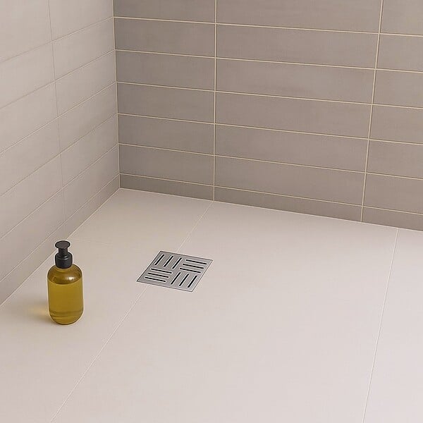 SANIVERRE - DOMEO Caniveau de douche carré motif quadrillé 25 x 25 cm siphon anti-odeurs, drainage 36l/min, h. réglable - large