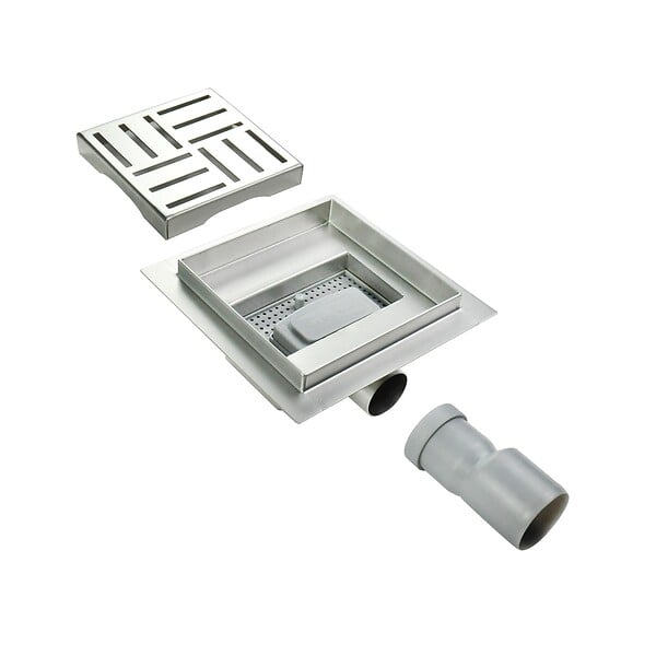 SANIVERRE - DOMEO Caniveau de douche carré motif quadrillé 25 x 25 cm siphon anti-odeurs, drainage 36l/min, h. réglable - large