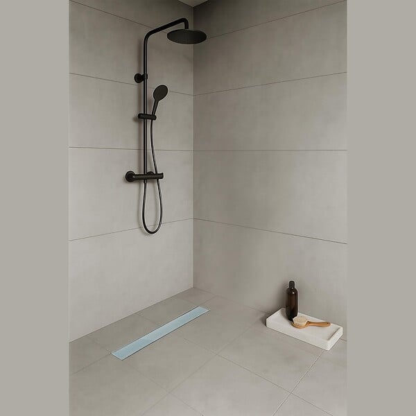 SANIVERRE - DUKA Caniveau de douche L.70 cm verre blanc inox avec siphon 360°, drainage performant - large
