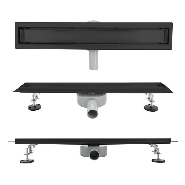 SANIVERRE - VINY Caniveau de douche 2en1 à encastrer L.50 cm, à carreler ou inox noir, drainage 36L/min, haut. réglable - large