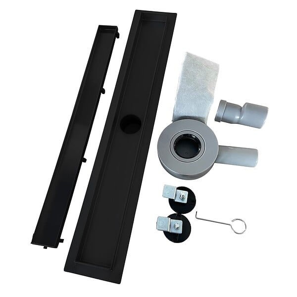 SANIVERRE - VINY Caniveau de douche 2en1 à encastrer L.50 cm, à carreler ou inox noir, drainage 36L/min, haut. réglable - large