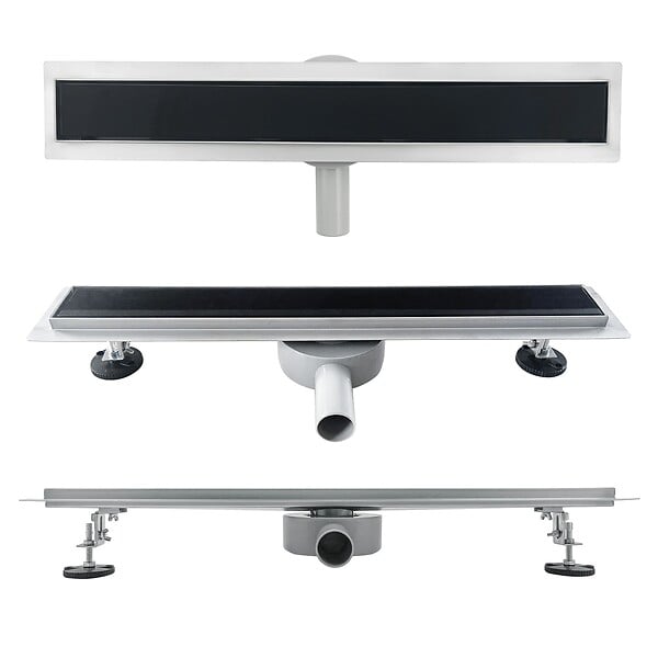SANIVERRE - DUKA Caniveau de douche L.50 cm verre noir inox avec siphon 360°, drainage performant - large
