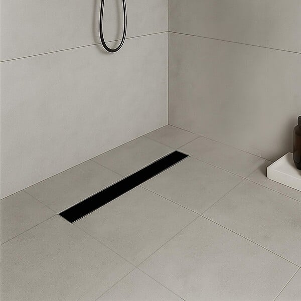 SANIVERRE - DUKA Caniveau de douche L.50 cm verre noir inox avec siphon 360°, drainage performant - large