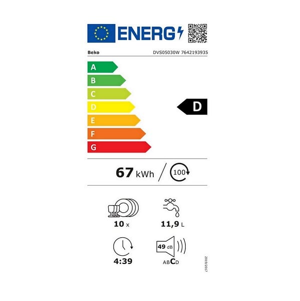 BEKO - Lave-vaisselle 45cm 10 Couverts 49db Inox - DVS05030W - large