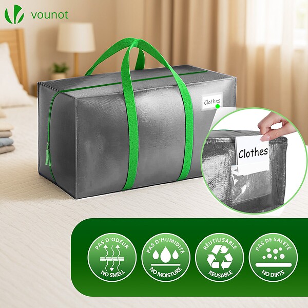 VOUNOT - Lot de 10 sacs de demenagement grand format avec sangles et poignee gris - large
