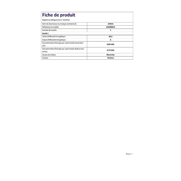 AMICA - Four Intégrable Multifonction 70l 60cm Pyrolyse Inox - AO2008X/1 - large