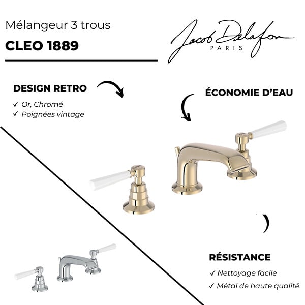 JACOB DELAFON - Mélangeur 3 trous JACOB DELAFON Cléo 1889 chrome - large