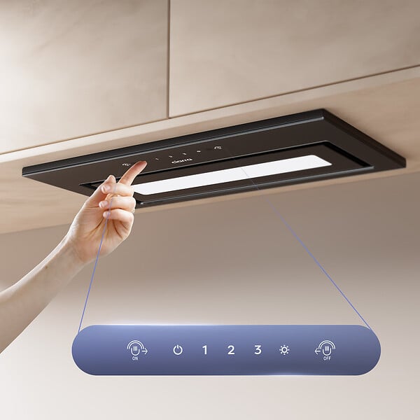 CIARRA - CIARRA Hotte Encastrable 52cm Groupe Filtrant 450m3/h 3 vitesses tactile et geste commande recyclage ou évacuation CD5931BK - large