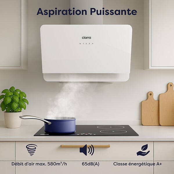 CIARRA - Hotte Aspirante Inclinée 60cm 580 m³/h 3 Vitesses Tactile Recyclage ou Evacuation CD6765CS - large