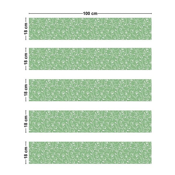 99DECO - Contremarches PVC pour escalier - floral vert - Lot de 5 (18x100 cm) - large