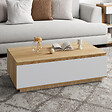 ID MARKET - Table basse TOMI 110 cm avec porte façon hêtre et blanc - vignette