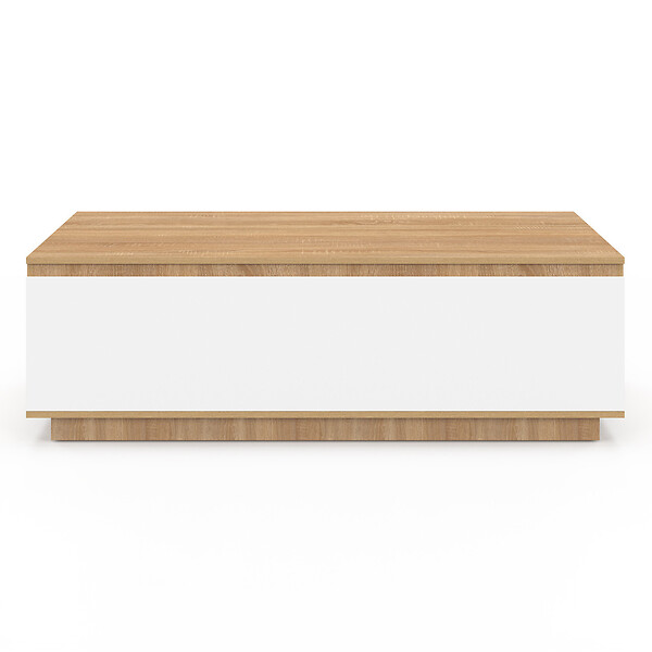 ID MARKET - Table basse TOMI 110 cm avec porte façon hêtre et blanc - large