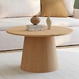 ID MARKET - Table basse ronde ANGELE 70 cm pied central bois effet hêtre - vignette