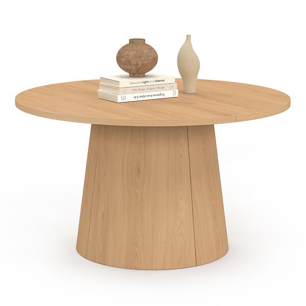 ID MARKET - Table basse ronde ANGELE 70 cm pied central bois effet hêtre - large