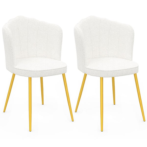 ID MARKET - Lot de 2 chaises coquillage ADELAIDE bouclette blanche pieds dorés - large