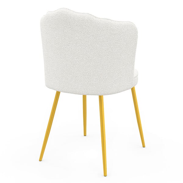 ID MARKET - Lot de 2 chaises coquillage ADELAIDE bouclette blanche pieds dorés - large