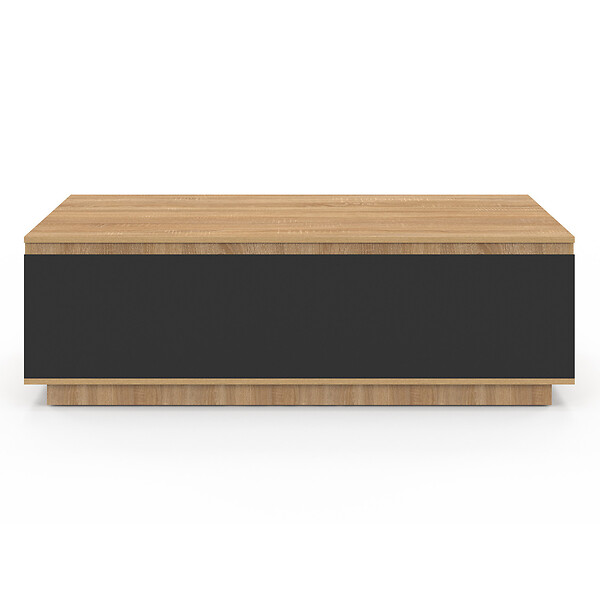 ID MARKET - Table basse TOMI 110 cm avec porte façon hêtre et noir - large