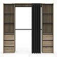 ID MARKET - Dressing extensible double MERYL 120/180 cm hêtre avec 6 tiroirs + étagères + double penderie + rideau noir - vignette