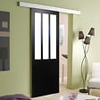GD MENUISERIES - Porte Coulissante Atelier Noir vitre depoli H204 x L73 cm, Rail Alu - vignette