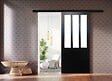 GD MENUISERIES - Porte Coulissante Atelier Noir vitre depoli H204 x L73 cm, Rail alu Bandeau Noir - vignette