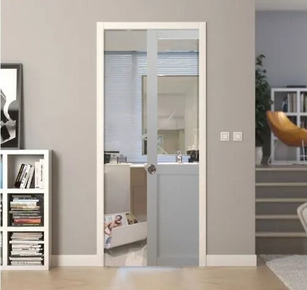 GD MENUISERIES - Porte Coulissante Atelier blanc H204 x L73 cm sans meneau, Galandage, kit de finition - large