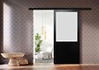 GD MENUISERIES - Porte Coulissante Athena Noir Vitrée H204 x L83 cm, Rail alu Bandeau Noir - vignette