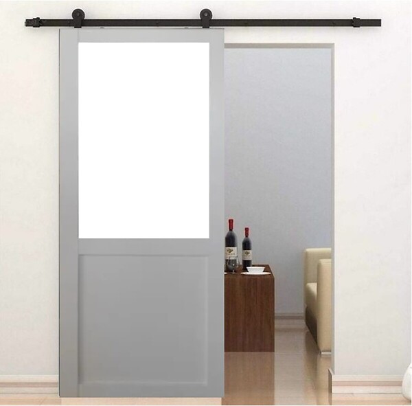 GD MENUISERIES - Porte Coulissante Atelier blanc H204 x L93 cm sans meneau, Rail roulettes - large