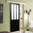 GD MENUISERIES - Porte Coulissante Atelier Noir vitre depoli H204 x L83 cm, Rail Alu - vignette