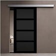 GD MENUISERIES - Porte Coulissante Telia noir 4 panneaux H204 x L73 cm Avec Rail Alu bandeau blanc - vignette
