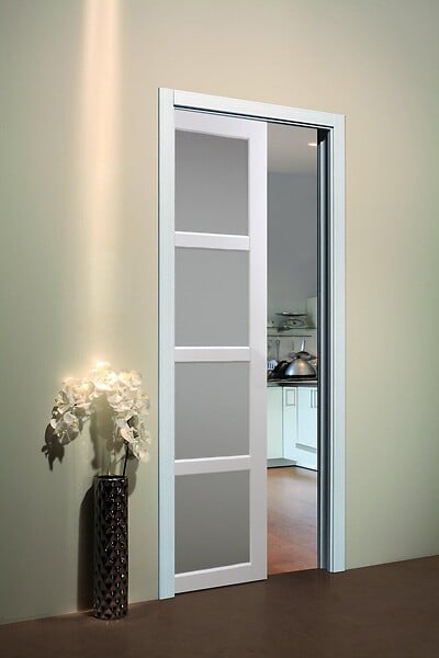 GD MENUISERIES - Porte Coulissante Tana blanc Vitrée H204 x L73 cm, Galandage, kit finition - large