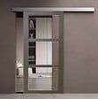 GD MENUISERIES - Porte Coulissante Gris Taupe RAL 7006 Vitrage transparent H204 x L73 cm, rail bandeau blanc - vignette