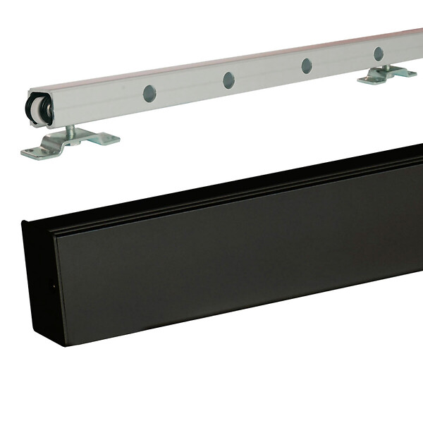 GD MENUISERIES - Porte Coulissante Telia noir 4 panneaux H204 x L73 cm, Rail Alu bandeau noir - large